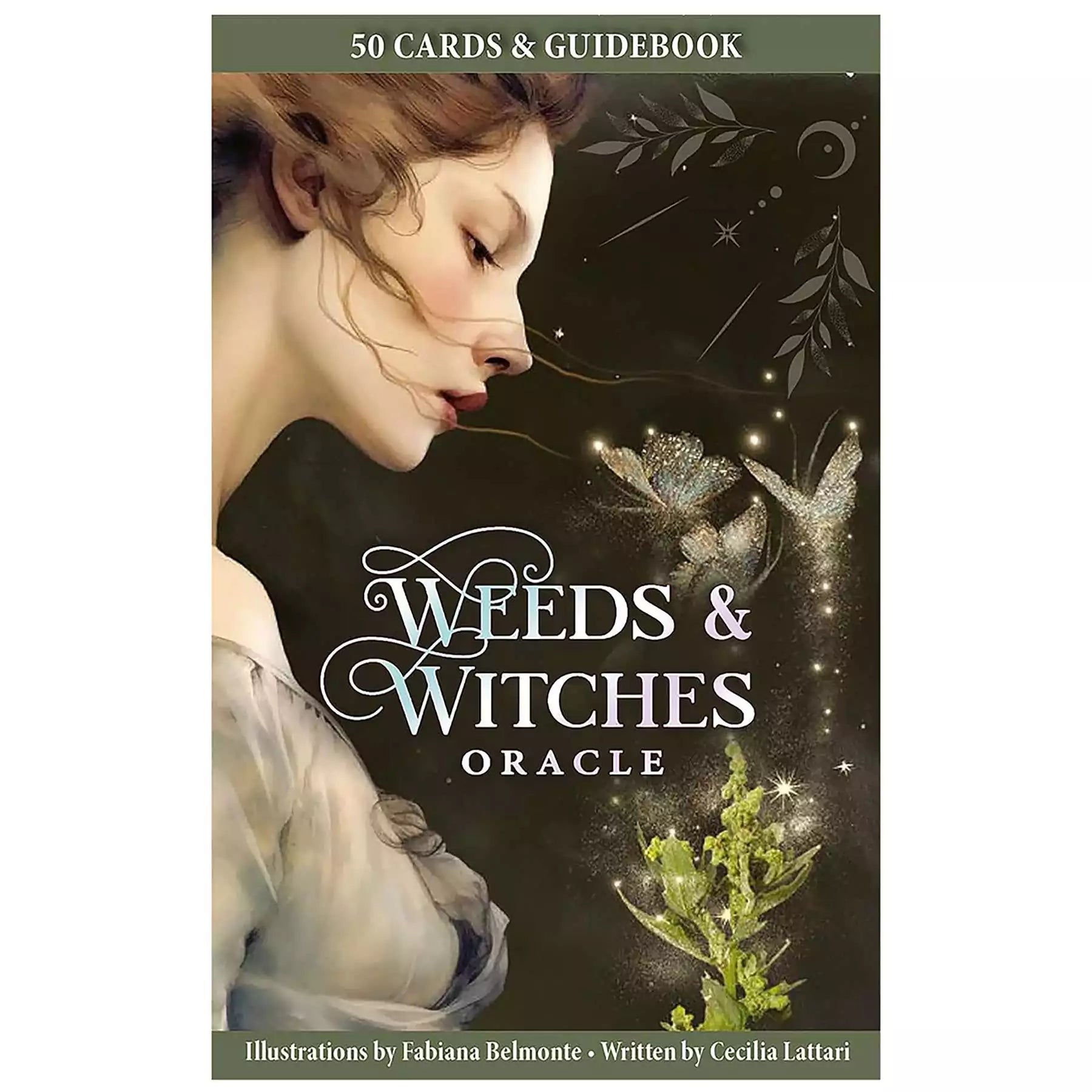 Weeds and Witches Oracle 50-card deck — botanical witchcraft oracle card deck box by Belmonte and Lattari with illustrated cover art.