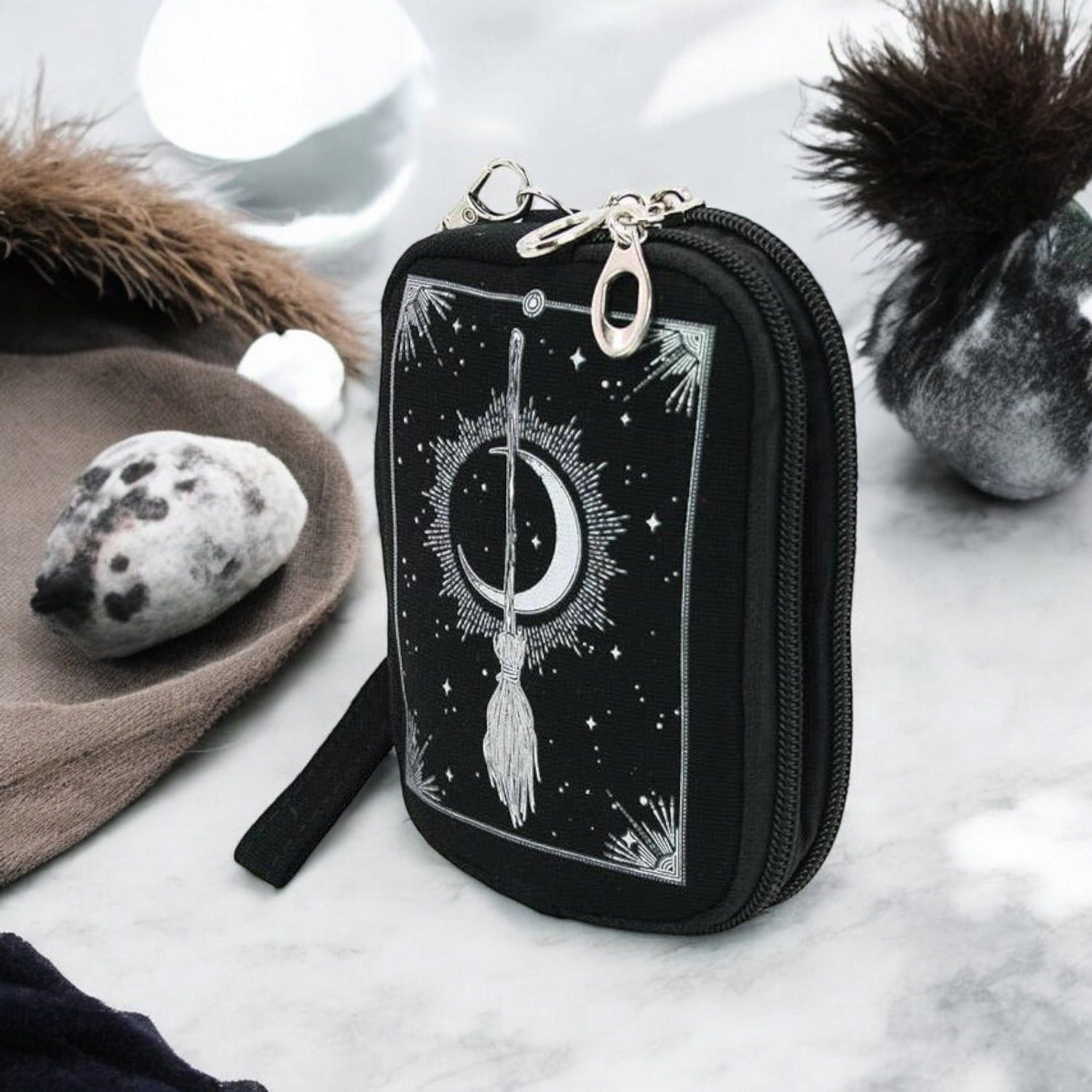 Witchy Wristlet – Celestial &amp; Occult-Inspired Canvas Zipper Pouch