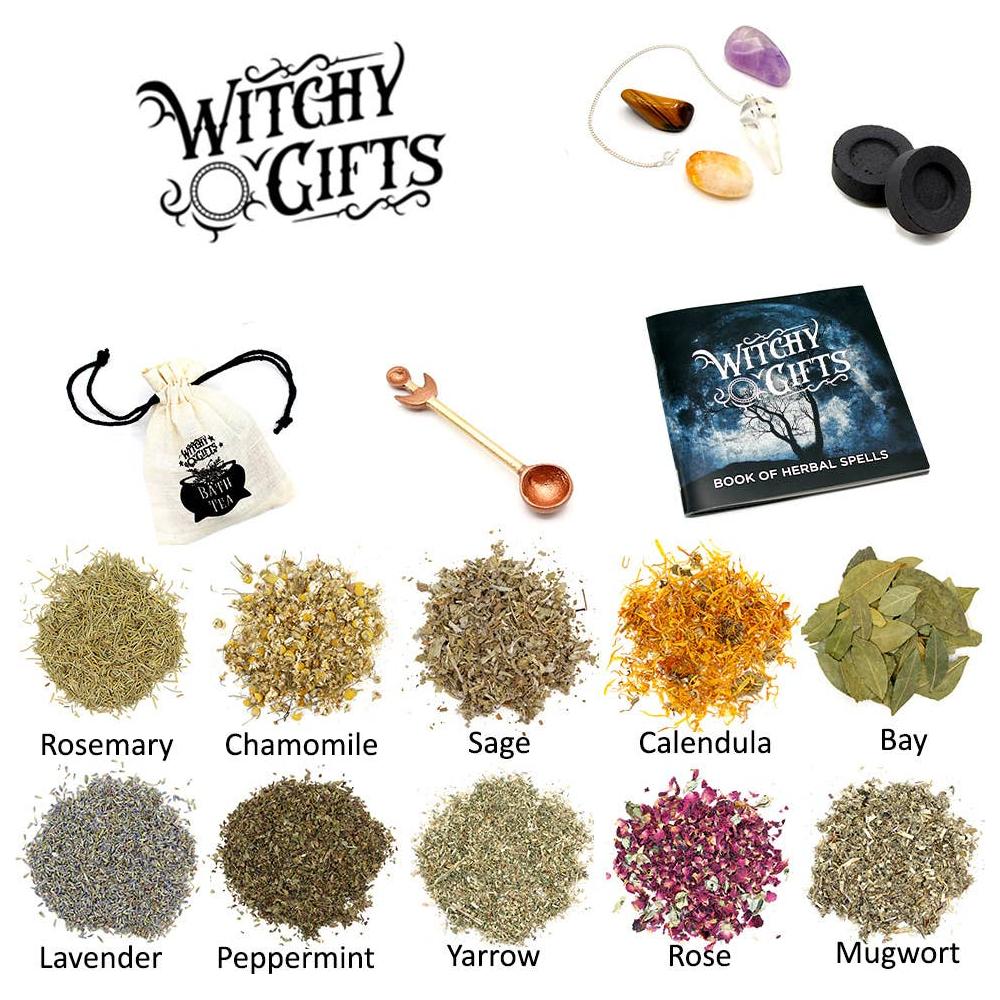 Witchcraft Herb Spell Kit – Crystals, Herbs, Pendulum &amp; Spellbook for Rituals &amp; Magick