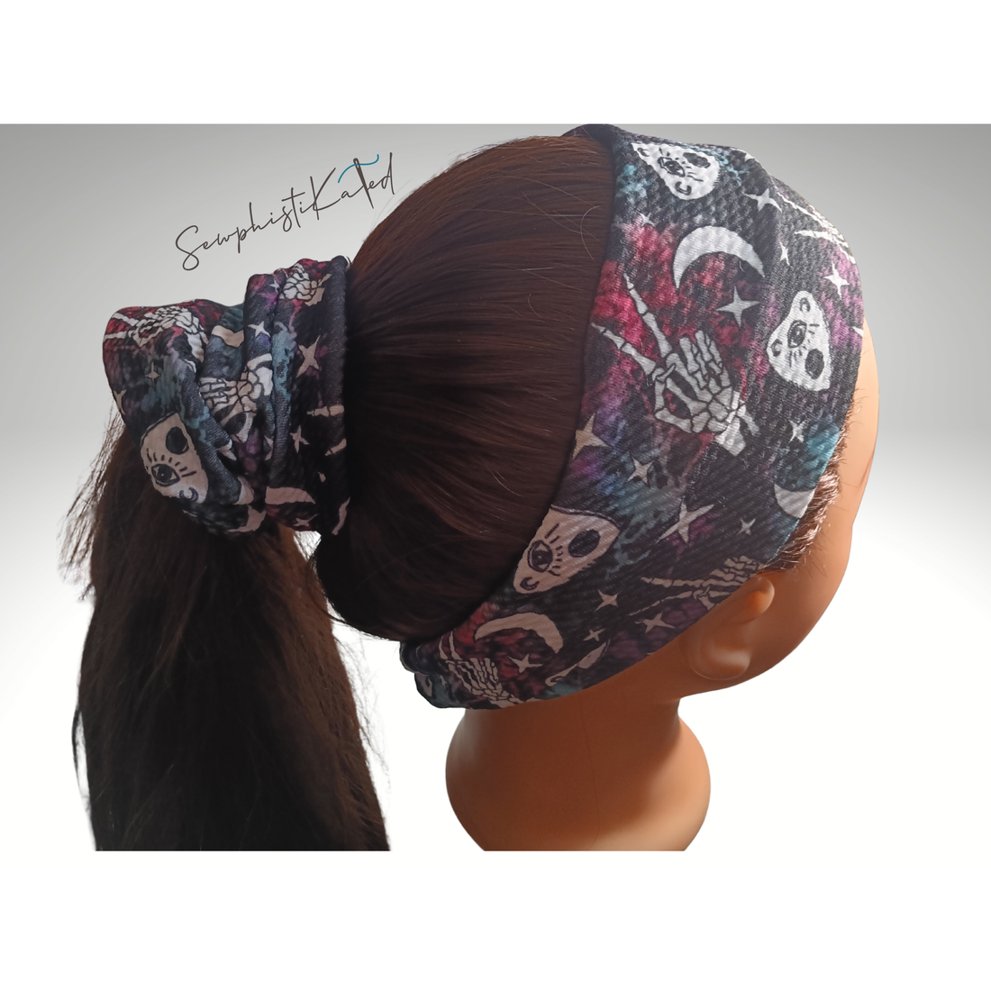 Witchy Planchette Headbands &amp; Scrunchies – Celestial Skeleton Hair Accessories (Purple, Black &amp; Teal)