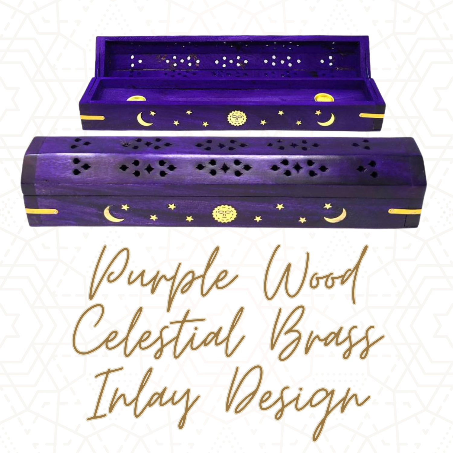Wood Incense Coffin Burner — 12" Box Style for Stick or Cone
