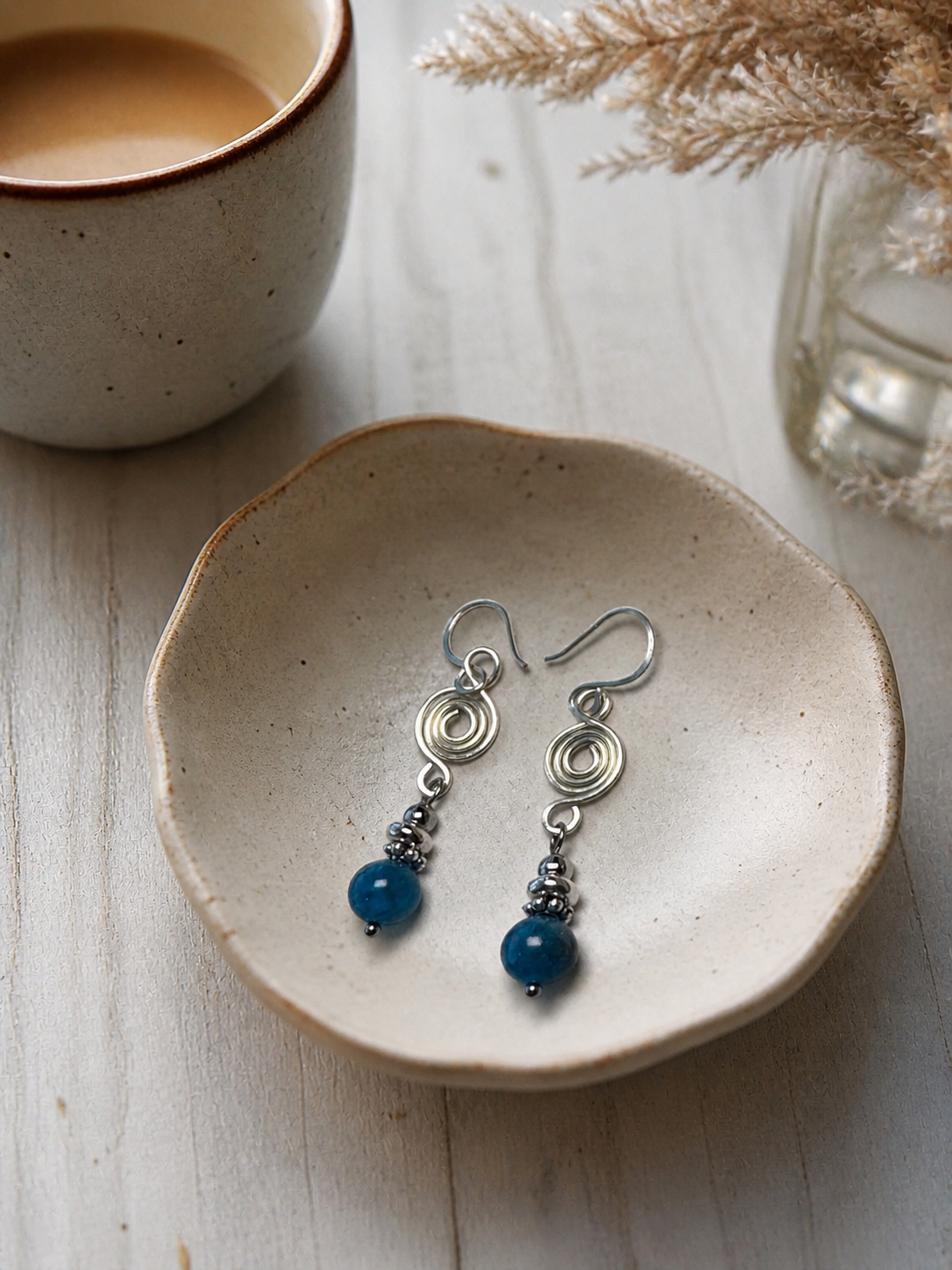 Blue Apatite Silver Spiral Earrings