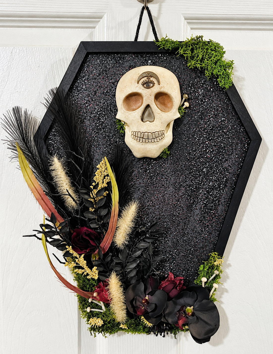 Gothic coffin floral skull wall hanging
