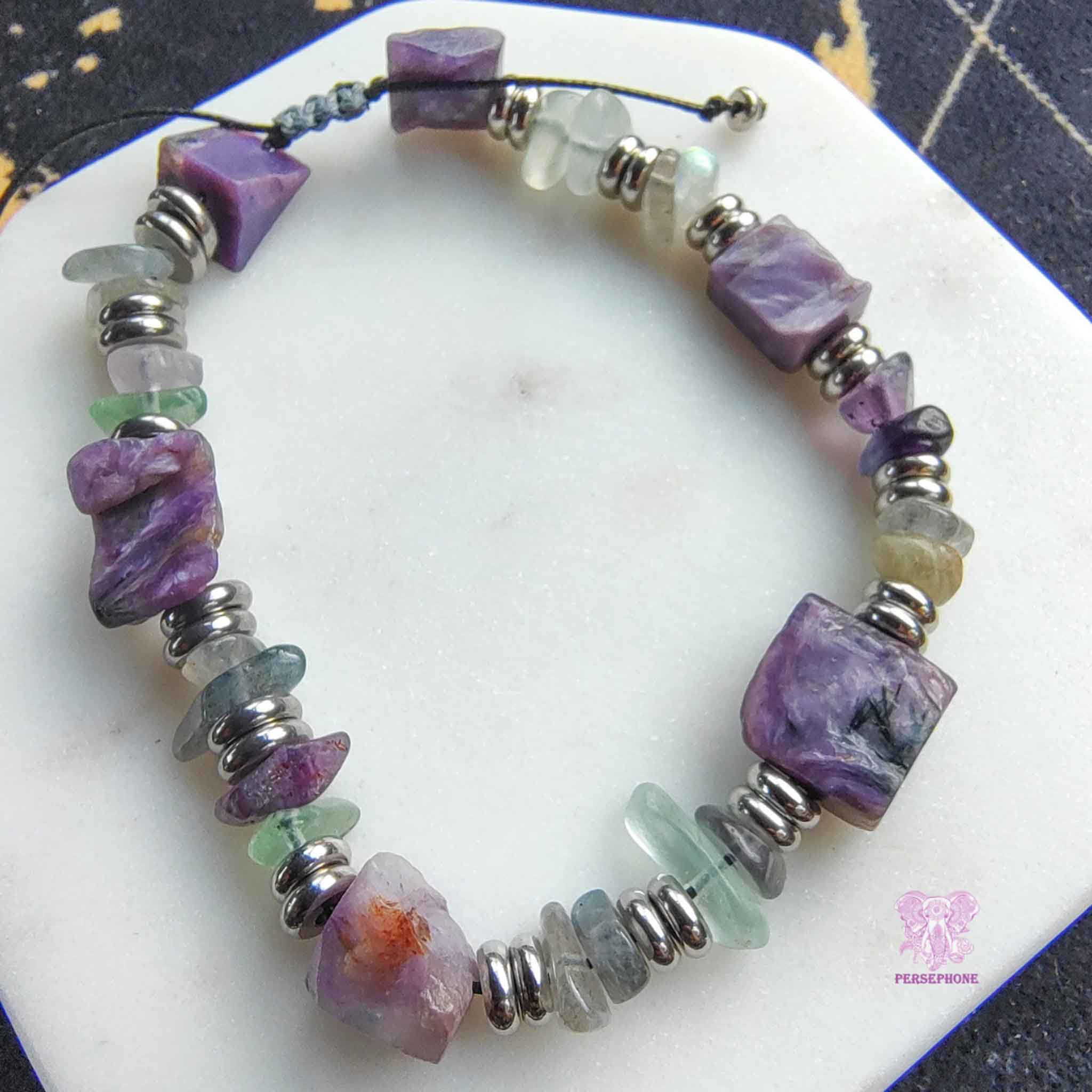 Alcyone Bracelet; Charoite and Fluorite