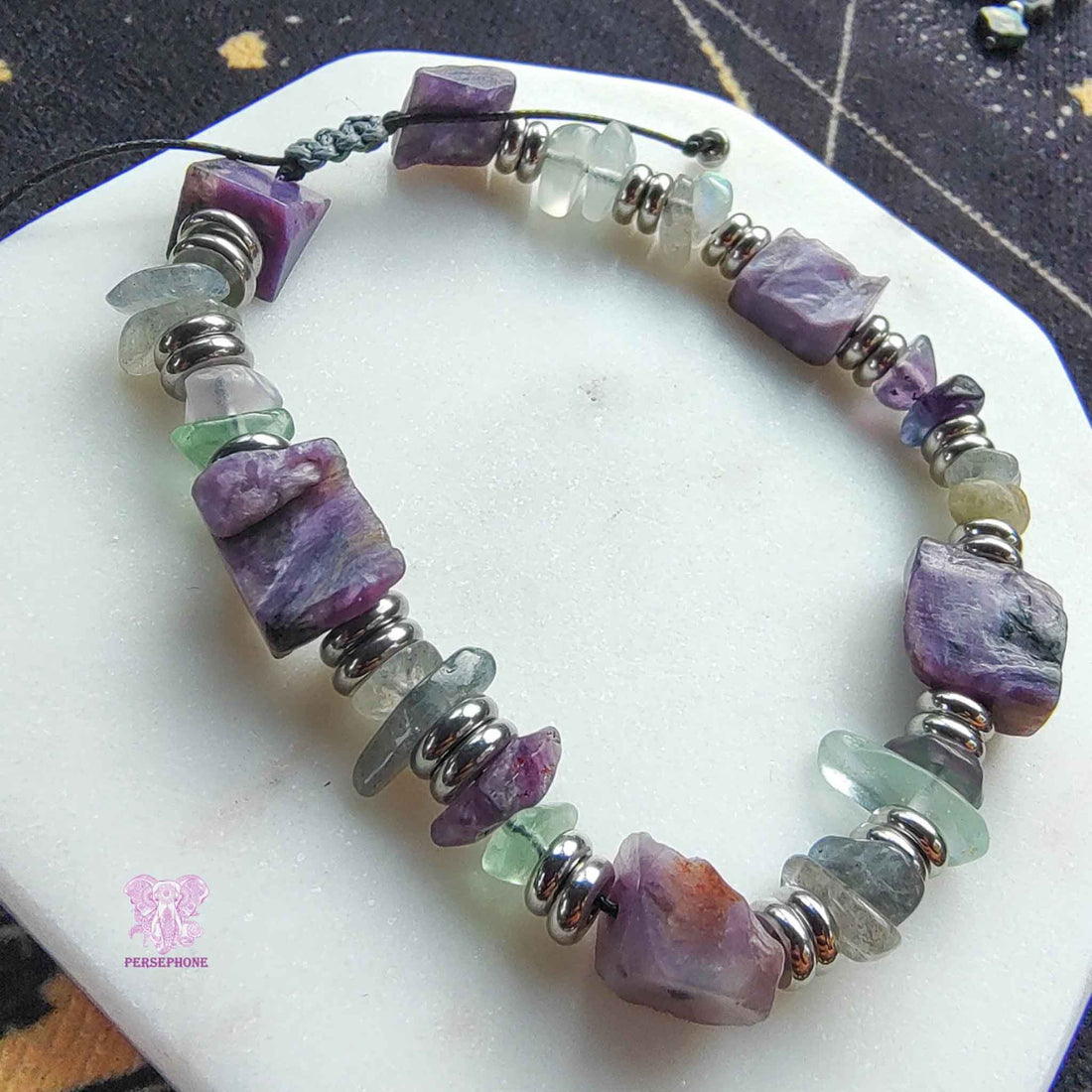Alcyone Bracelet; Charoite and Fluorite