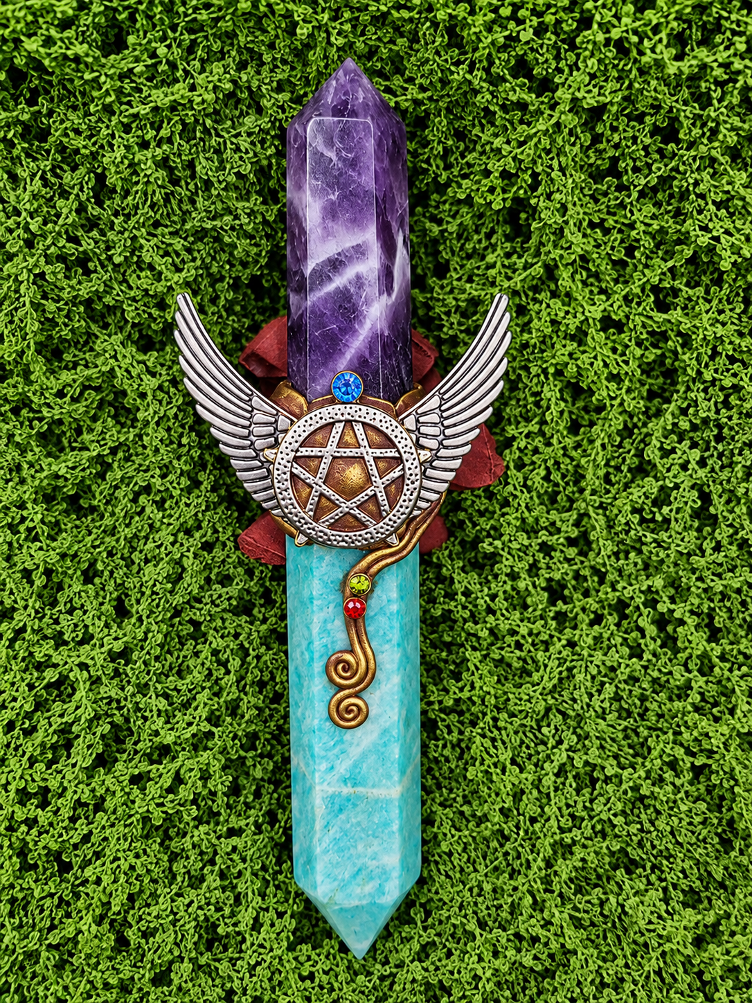 Amazonite and Amethyst Pentacle Wand