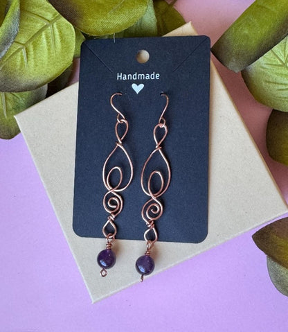 Copper Amethyst Earrings