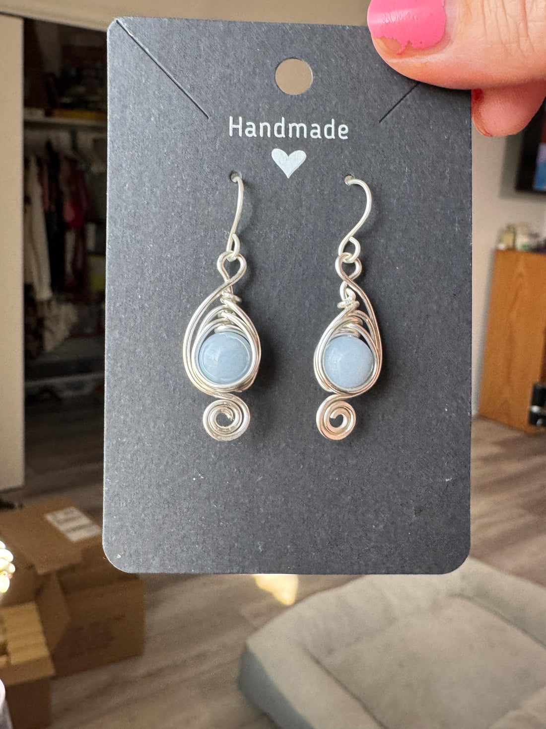 Handmade Silver Wire Wrapped Angelite Earrings