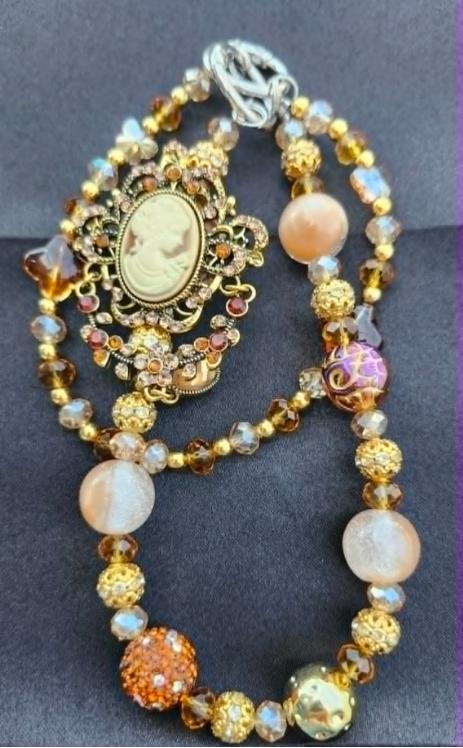 Handbag &amp; Purse Chain - Brown Antique Cameo
