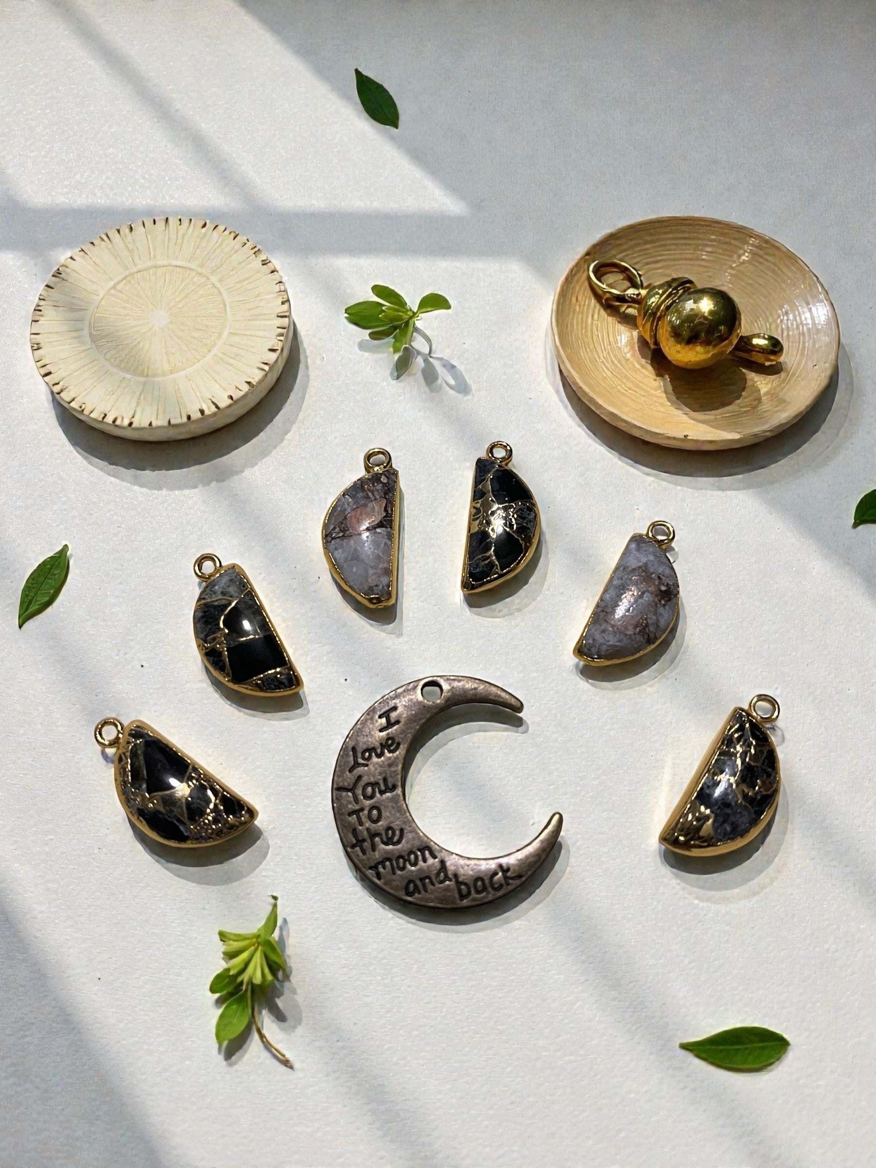 Black Tourmaline and Pink Opal necklace pieces