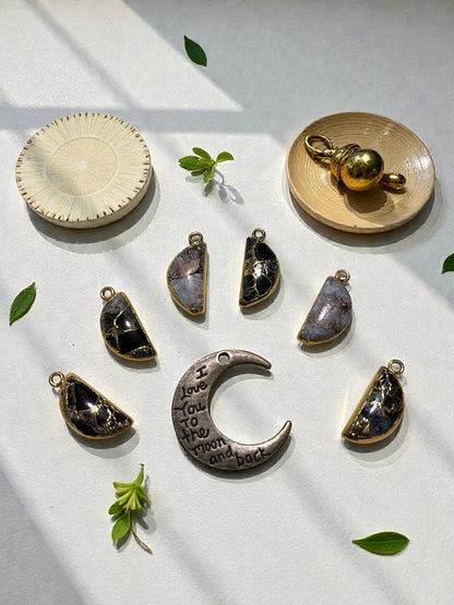 Black Tourmaline and Pink Opal necklace pieces