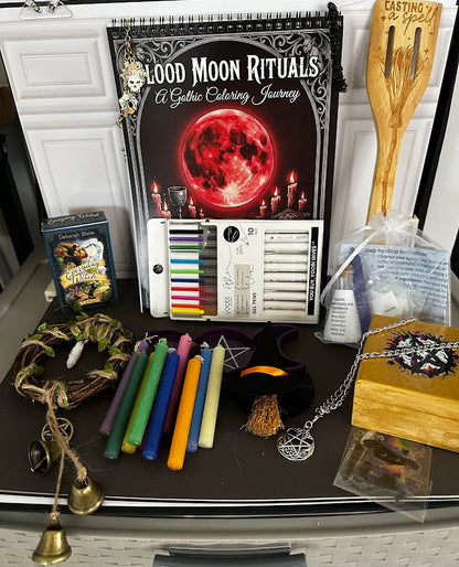 Witchy Boo Basket – Moon Ritual Coloring Book, Spell Jar Kit, Tarot &amp; Charms