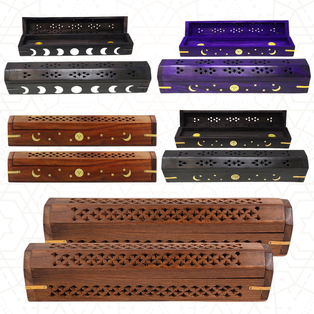 Wood Incense Coffin Burner — 12" Box Style for Stick or Cone