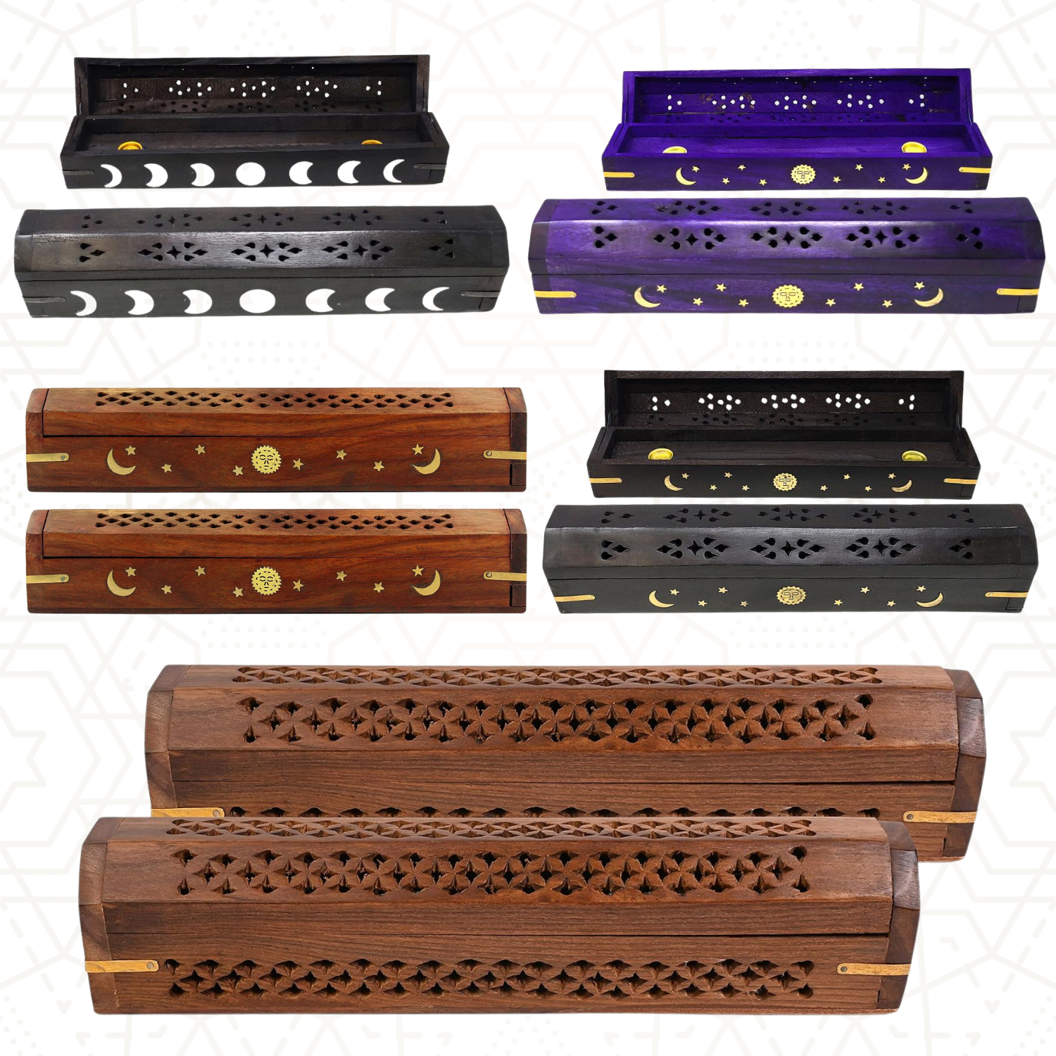 Wood Incense Coffin Burner — 12" Box Style for Stick or Cone