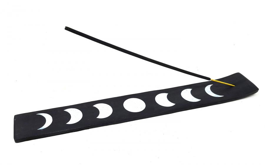 Wood Incense Tray — Moon Phases (Stick Burner)