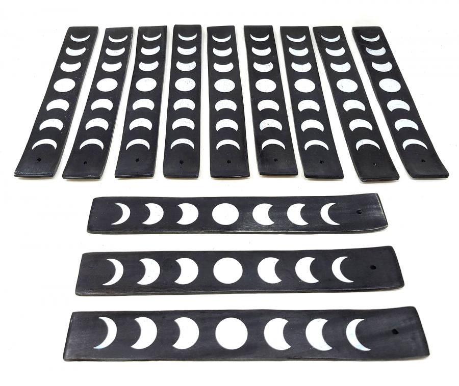 Wood Incense Tray — Moon Phases (Stick Burner)