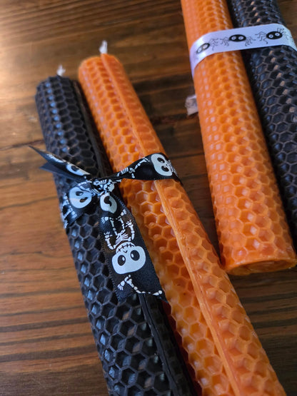 Trick &amp; Hex - Pair of Hand-rolled Beeswax Halloween Candles
