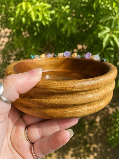 Wooden crystal witchy altar bowls offering