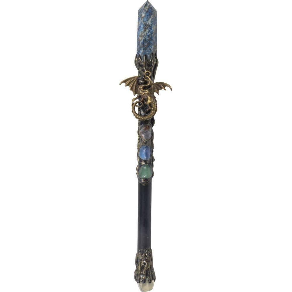 Lapis Lazuli &amp; Gold Dragon Wand – Protection, Power &amp; Prosperity (10")