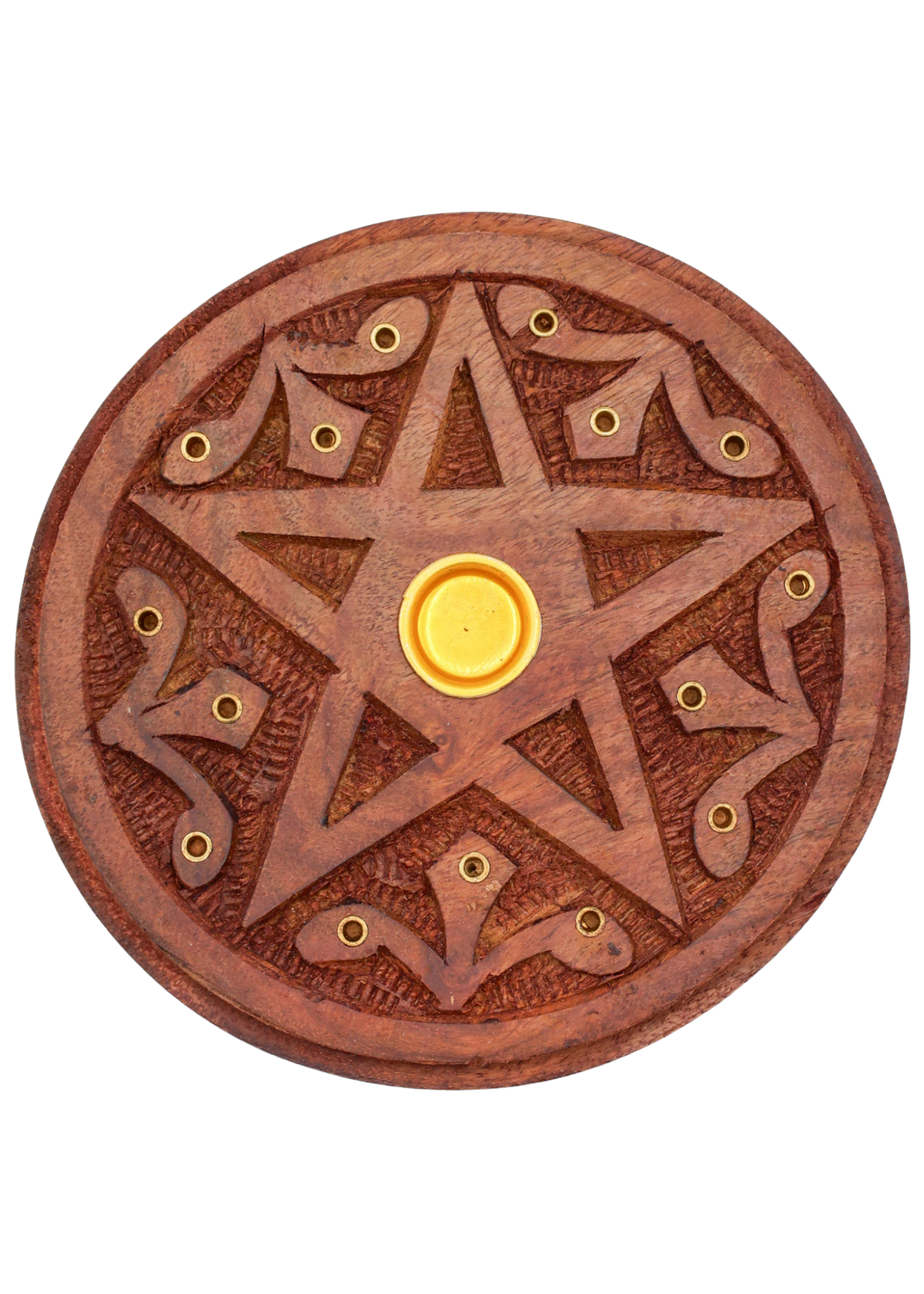 Carved Wood Pentacle Cone &amp; Sitcks Incense Burner
