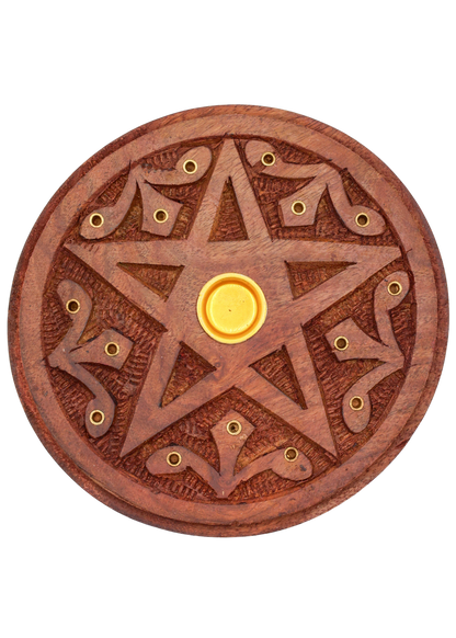 Carved Wood Pentacle Cone &amp; Sitcks Incense Burner