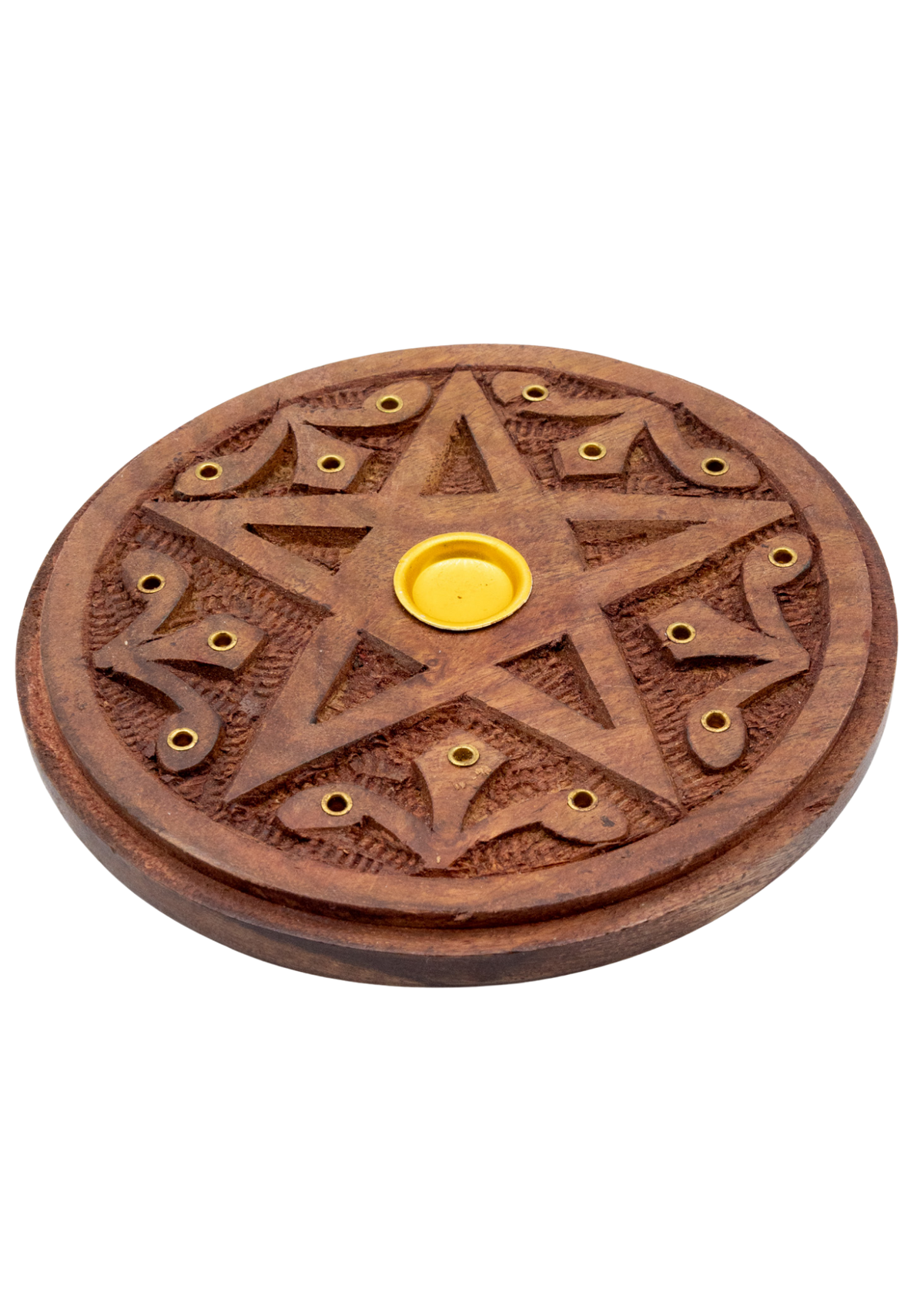 Carved Wood Pentacle Cone &amp; Sitcks Incense Burner