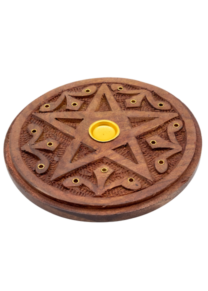 Carved Wood Pentacle Cone &amp; Sitcks Incense Burner