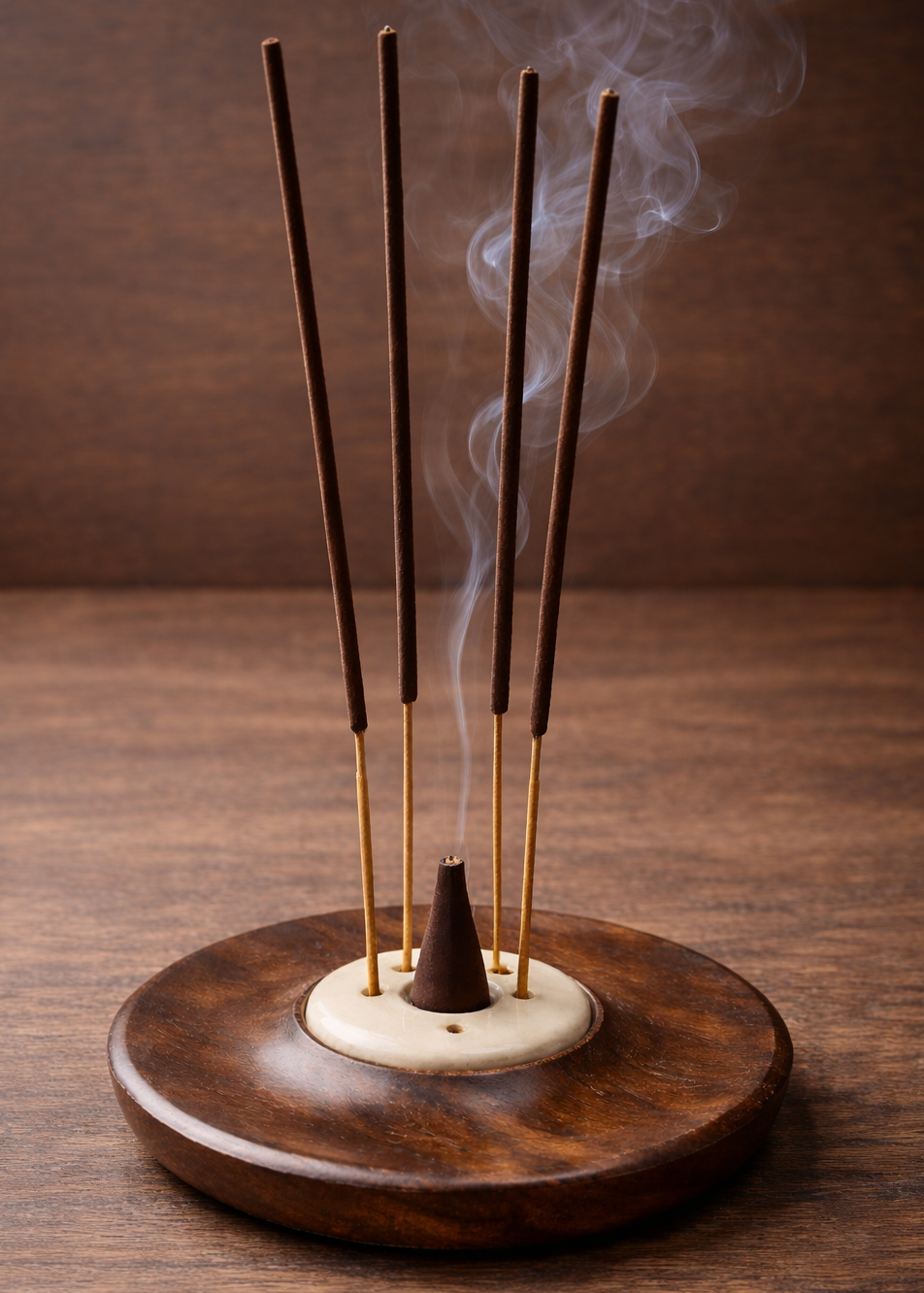 Ceramic &amp; Wood Cone - Stick Incense Burner