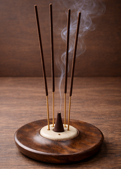 Ceramic &amp; Wood Cone - Stick Incense Burner