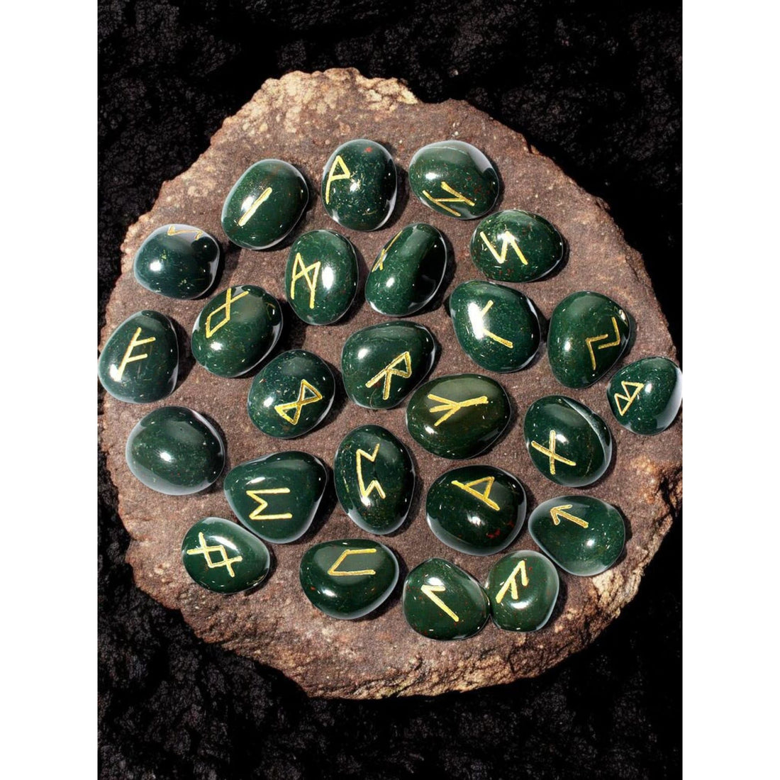 Bloodstone Rune Set with Pouch &amp; Info Sheet – Hand-Carved Crystal Divination Stones