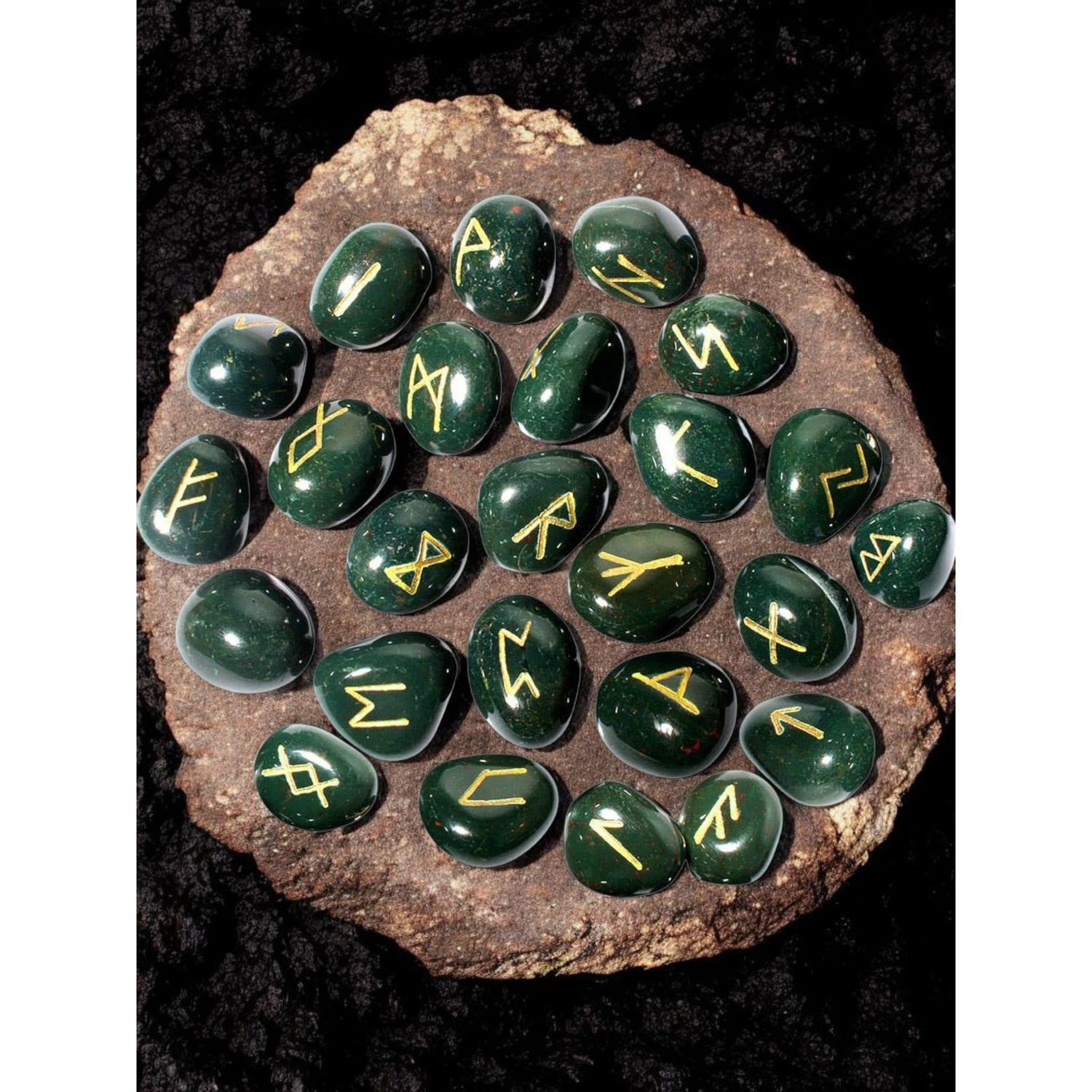 Bloodstone Rune Set with Pouch &amp; Info Sheet – Hand-Carved Crystal Divination Stones