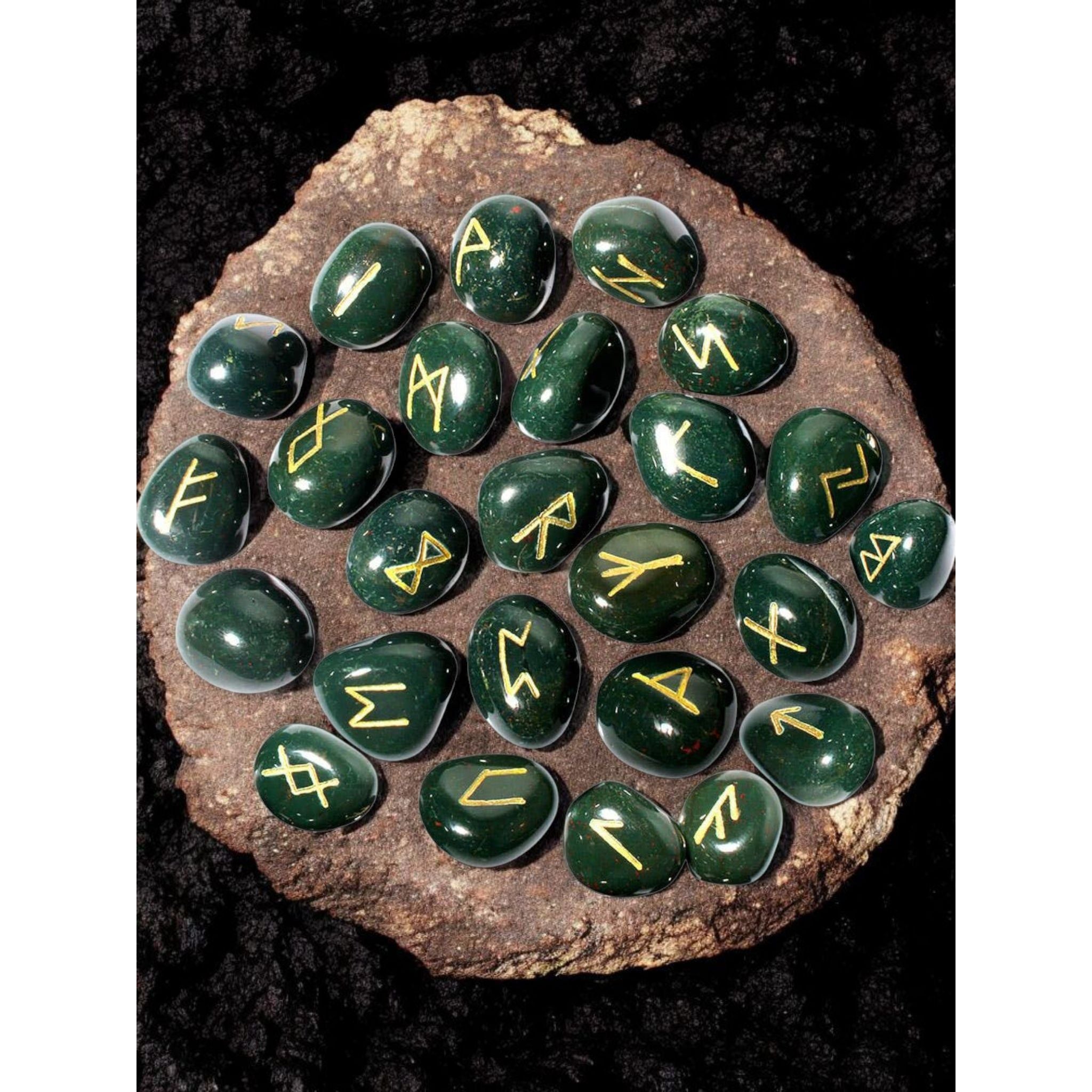 Bloodstone Rune Set with Pouch &amp; Info Sheet – Hand-Carved Crystal Divination Stones