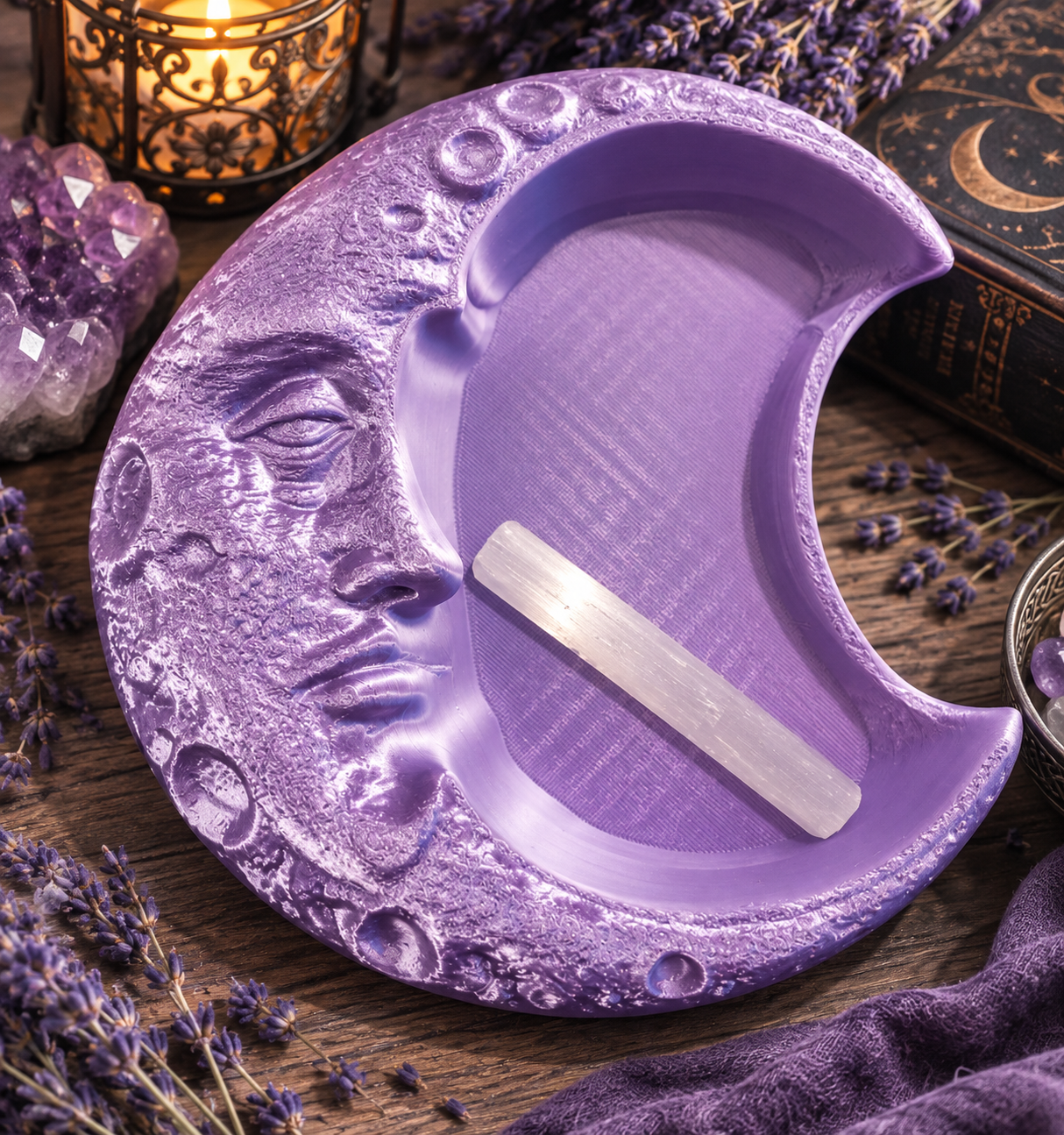 Gothic Crescent Moon Jewelry Tray &amp; Crystal Charging Dish