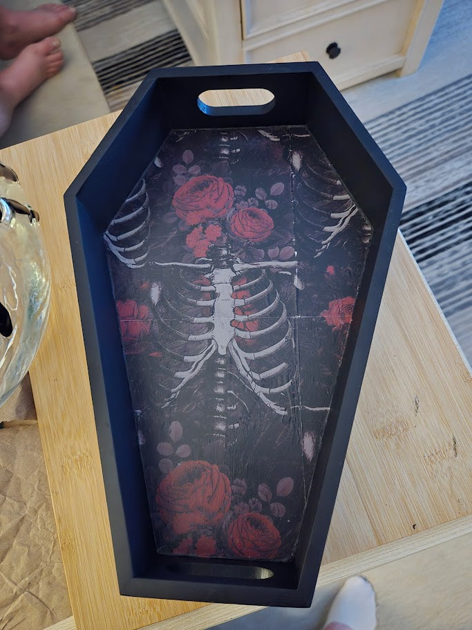 Skeleton &amp; Roses Gothic Coffin Tray – 18 Inch