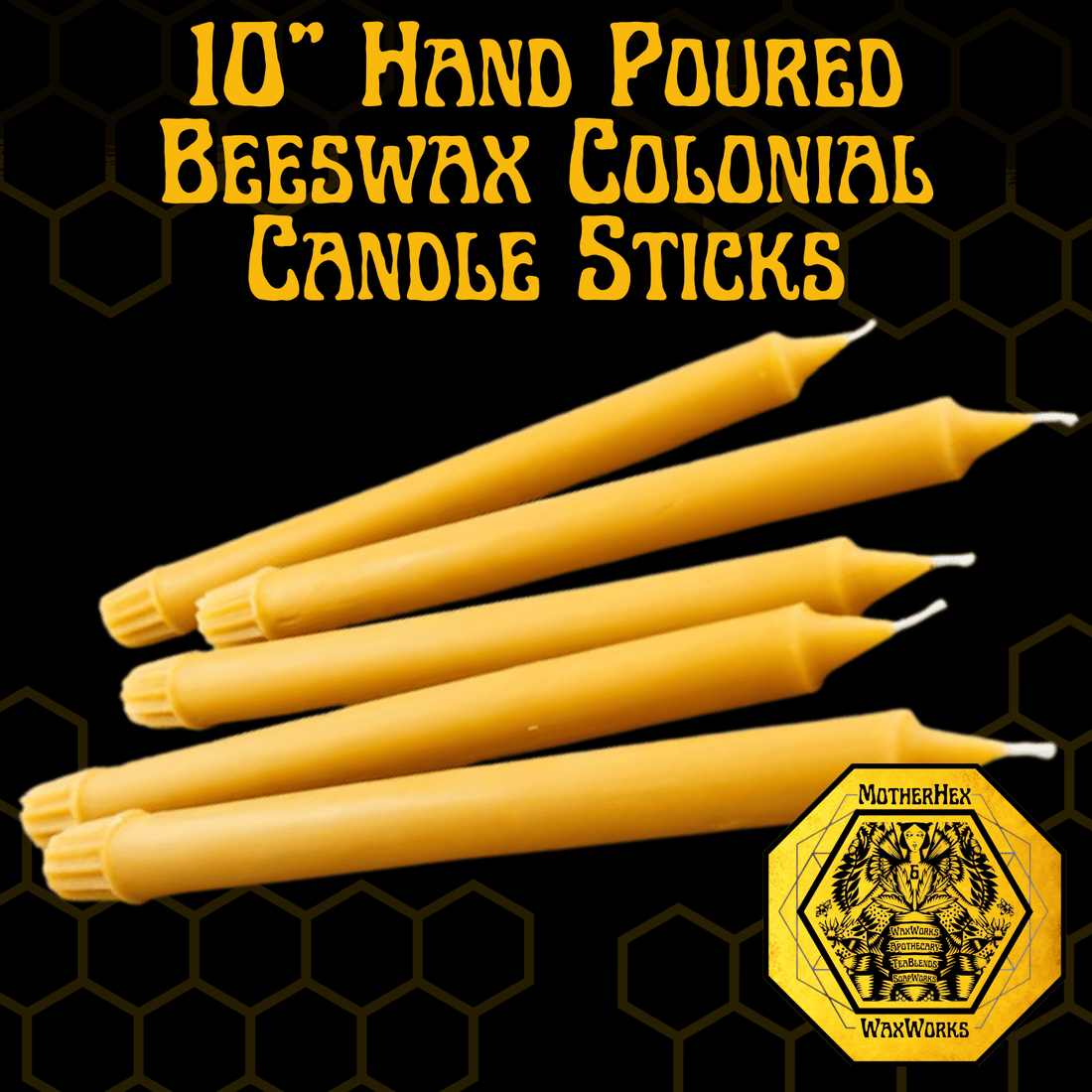 10" Hand Poured Beeswax Colonial Candle Stick