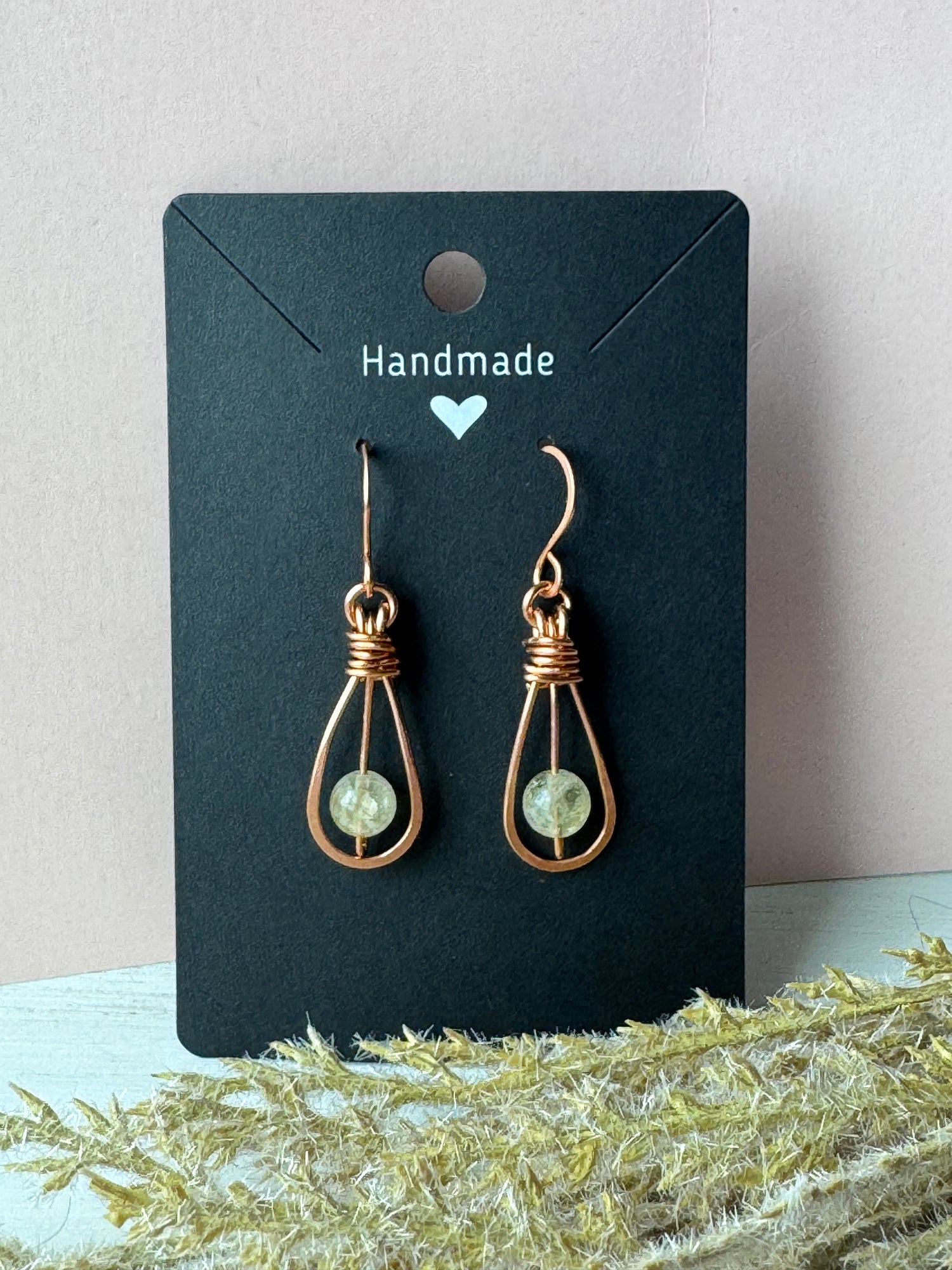 Wire Wrapped Copper Earrings with Citrine Gemstones