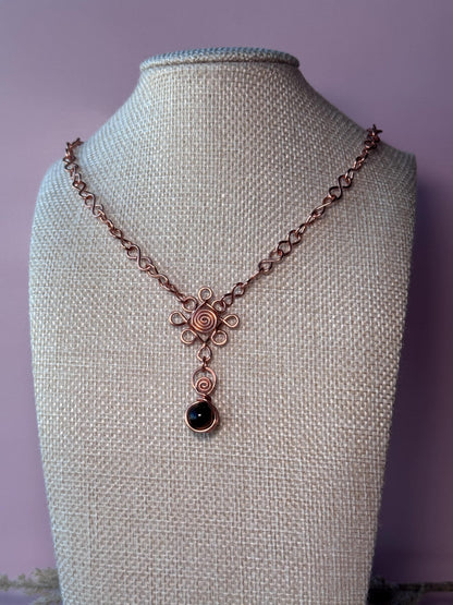 Copper Wire Wrapped Flower Necklace with Tigers Eye Crystal