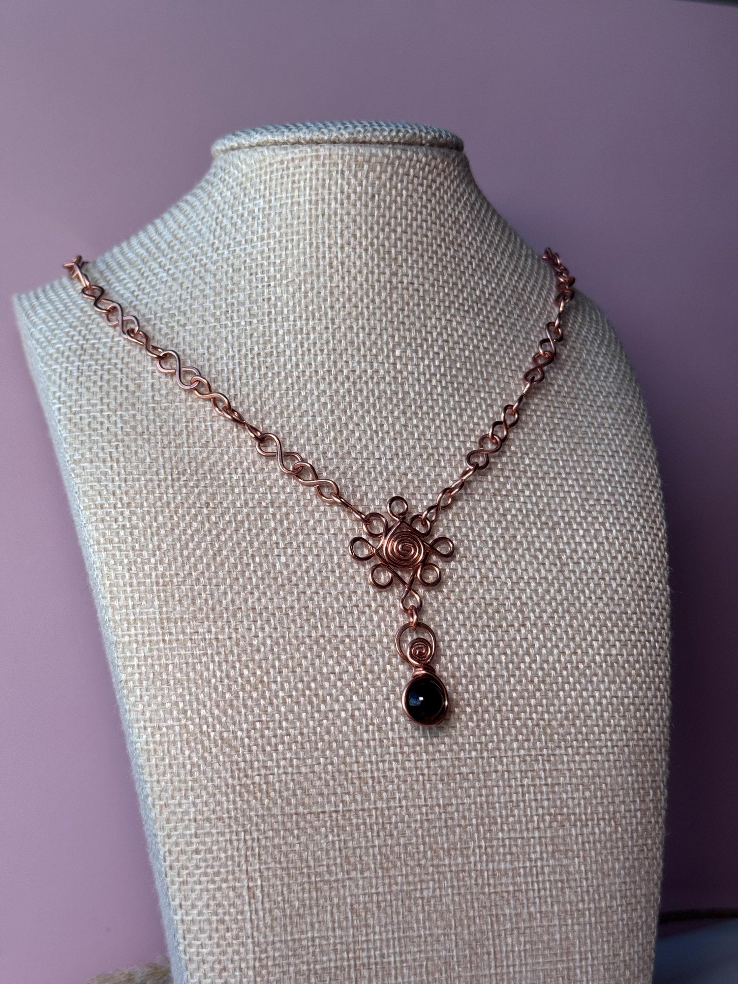 Copper Wire Wrapped Flower Necklace with Tigers Eye Crystal