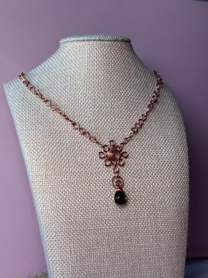 Copper Wire Wrapped Flower Necklace with Tigers Eye Crystal