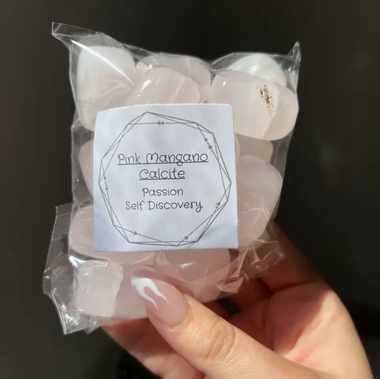Tumbled Pink Mangano Calcite Crystals - UV Reactive Stone