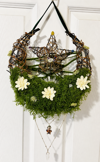 Celestial crystal moon and star wreath