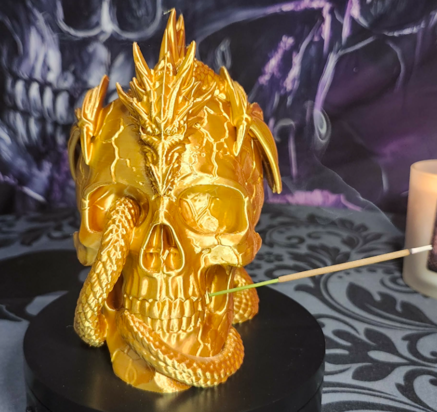 Dragon Wrapped Skull Incense Holder