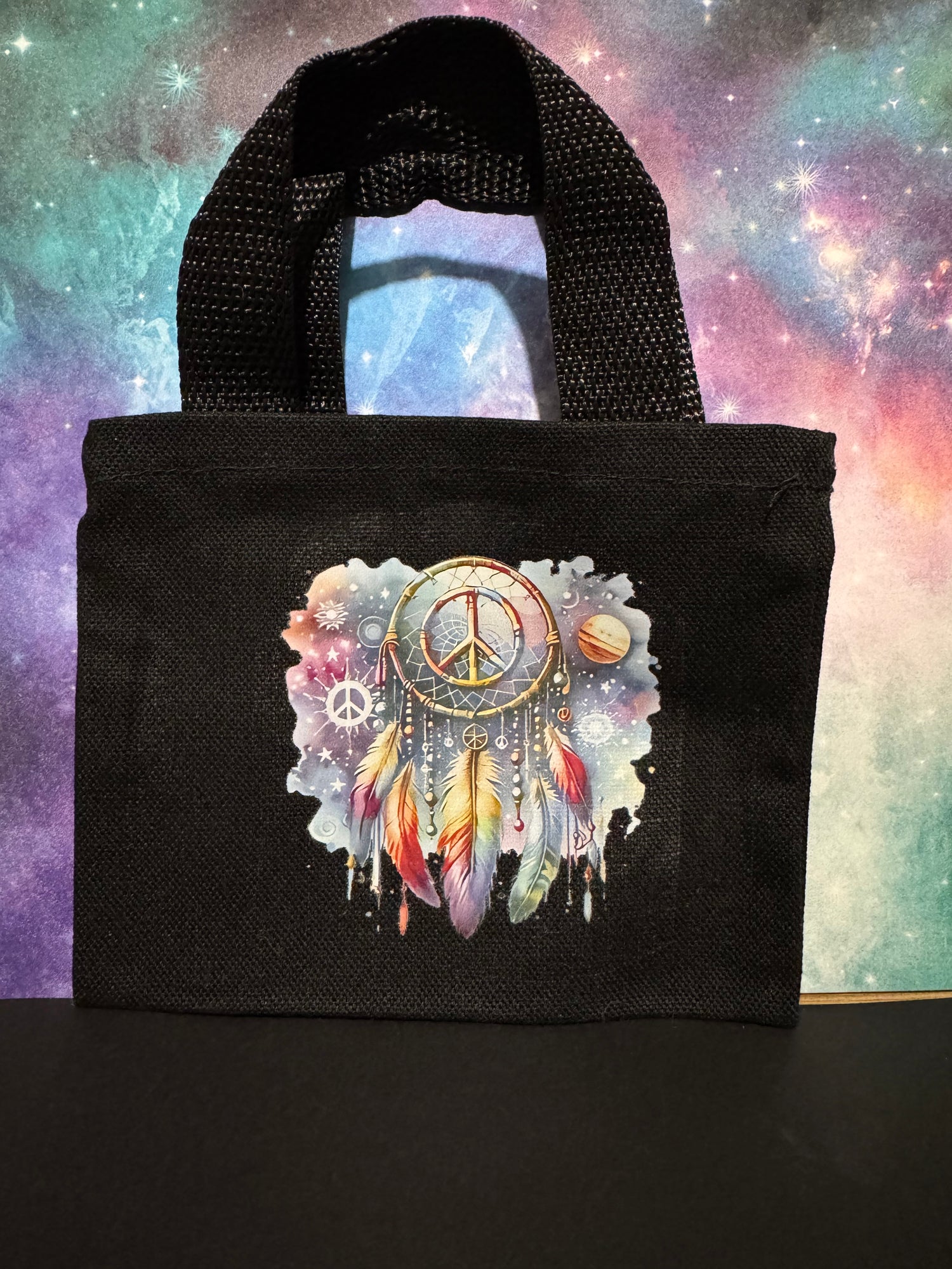 Mini Canvas Tote Bag with Transfer Decal - Black