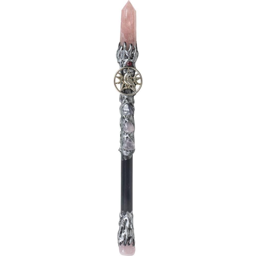 Rose Quartz &amp; Raven Wand – Crystal Magick for Self-Love, Healing &amp; Transformation