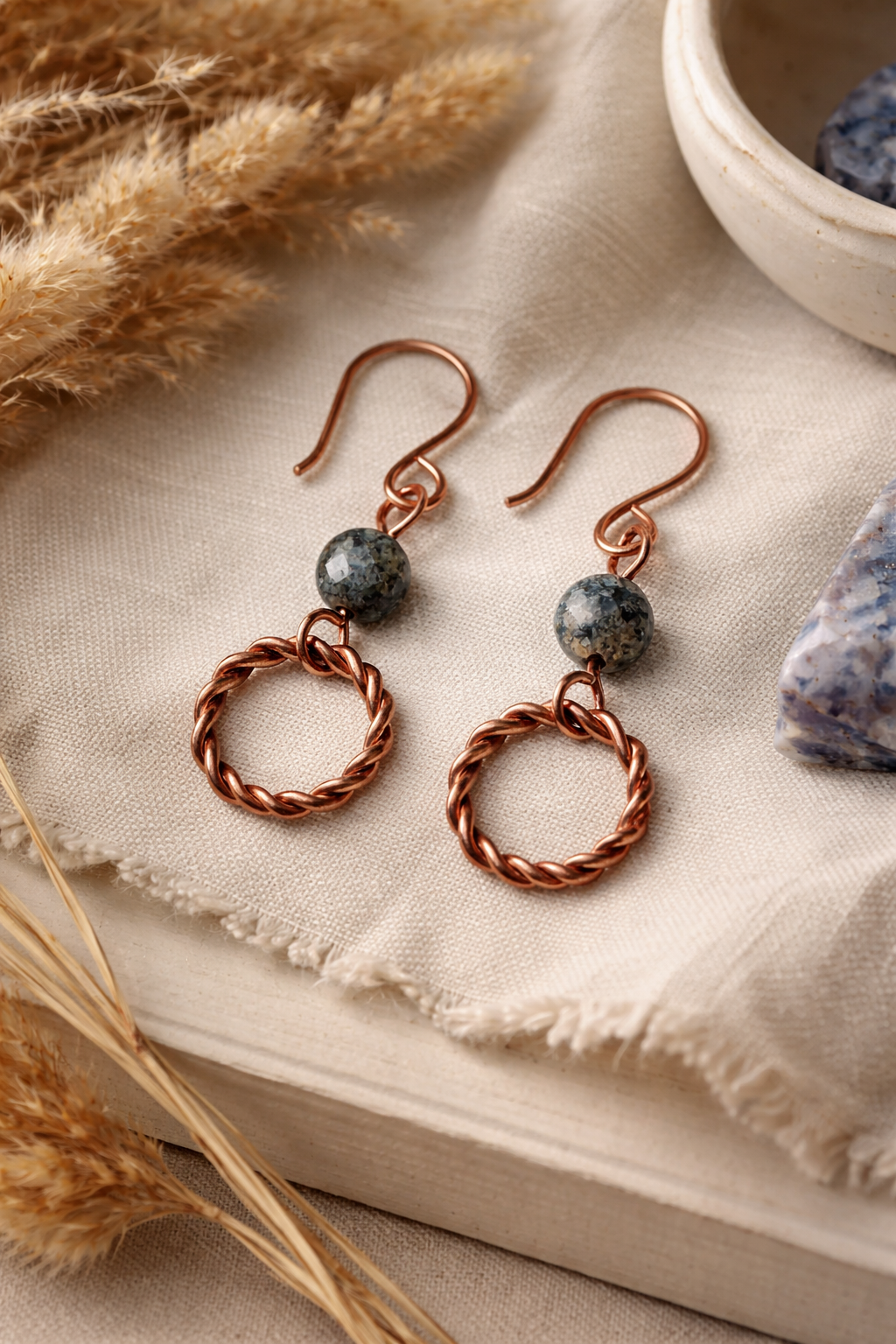 Dumortierite Copper Hoop Earrings
