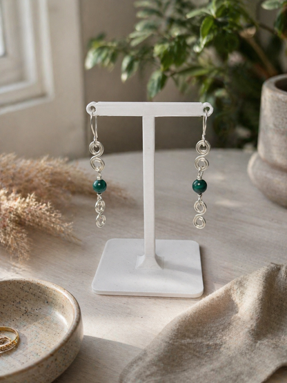 Malachite silver swirl earrings