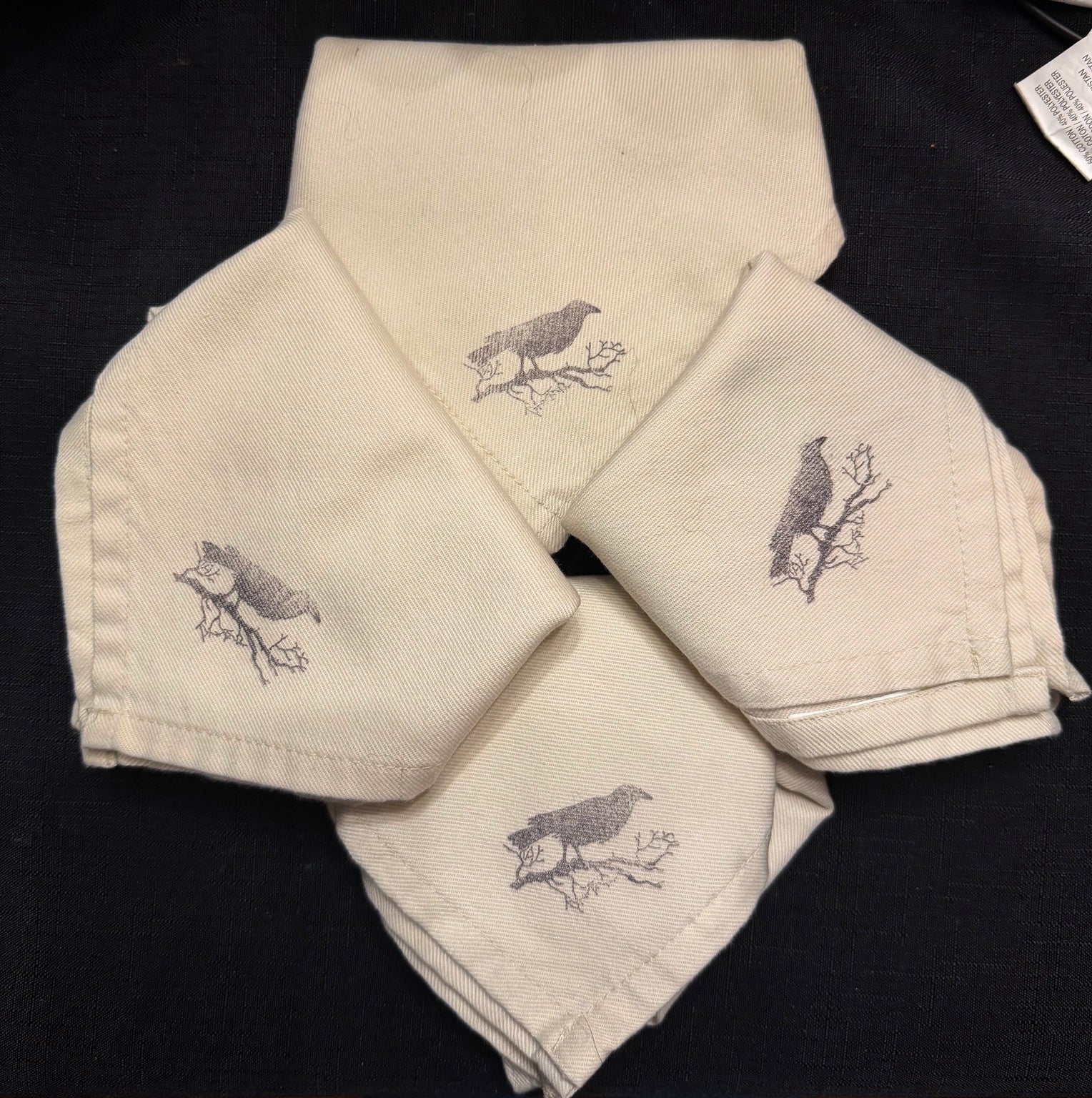 Hand Stamped Crow Napkins Set of 4
