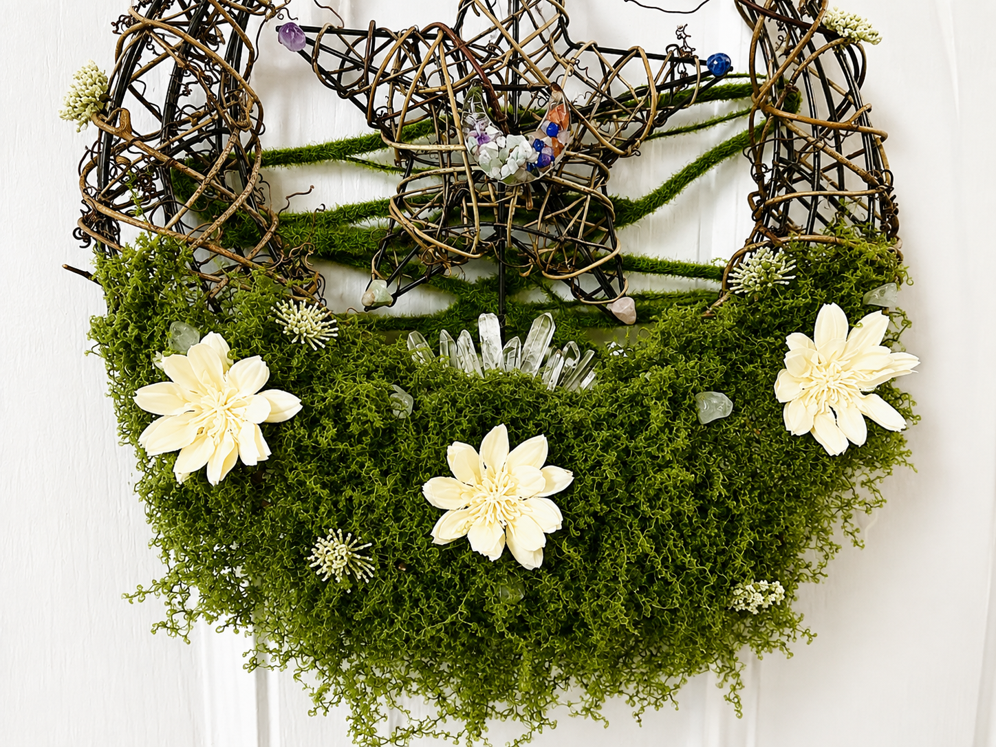 Celestial crystal moon and star wreath