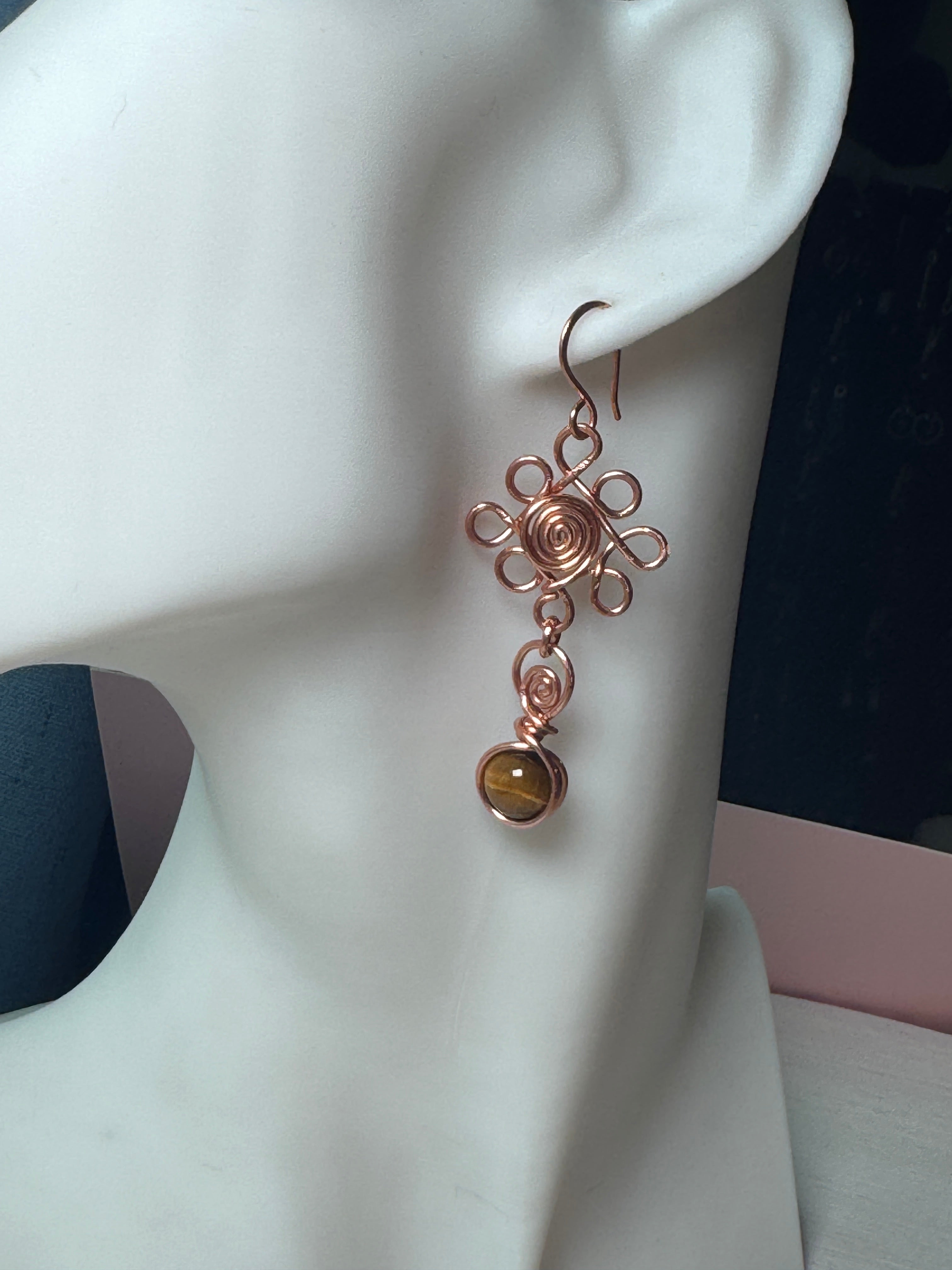 Copper Tiger’s Eye Flower Earrings