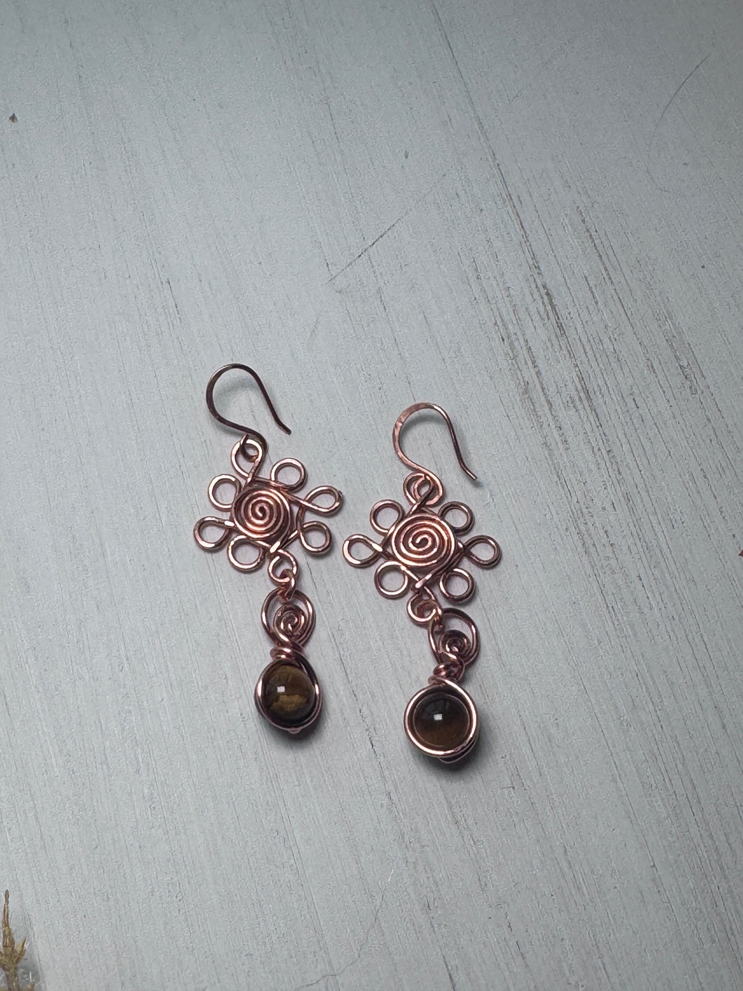 Copper Tiger’s Eye Flower Earrings